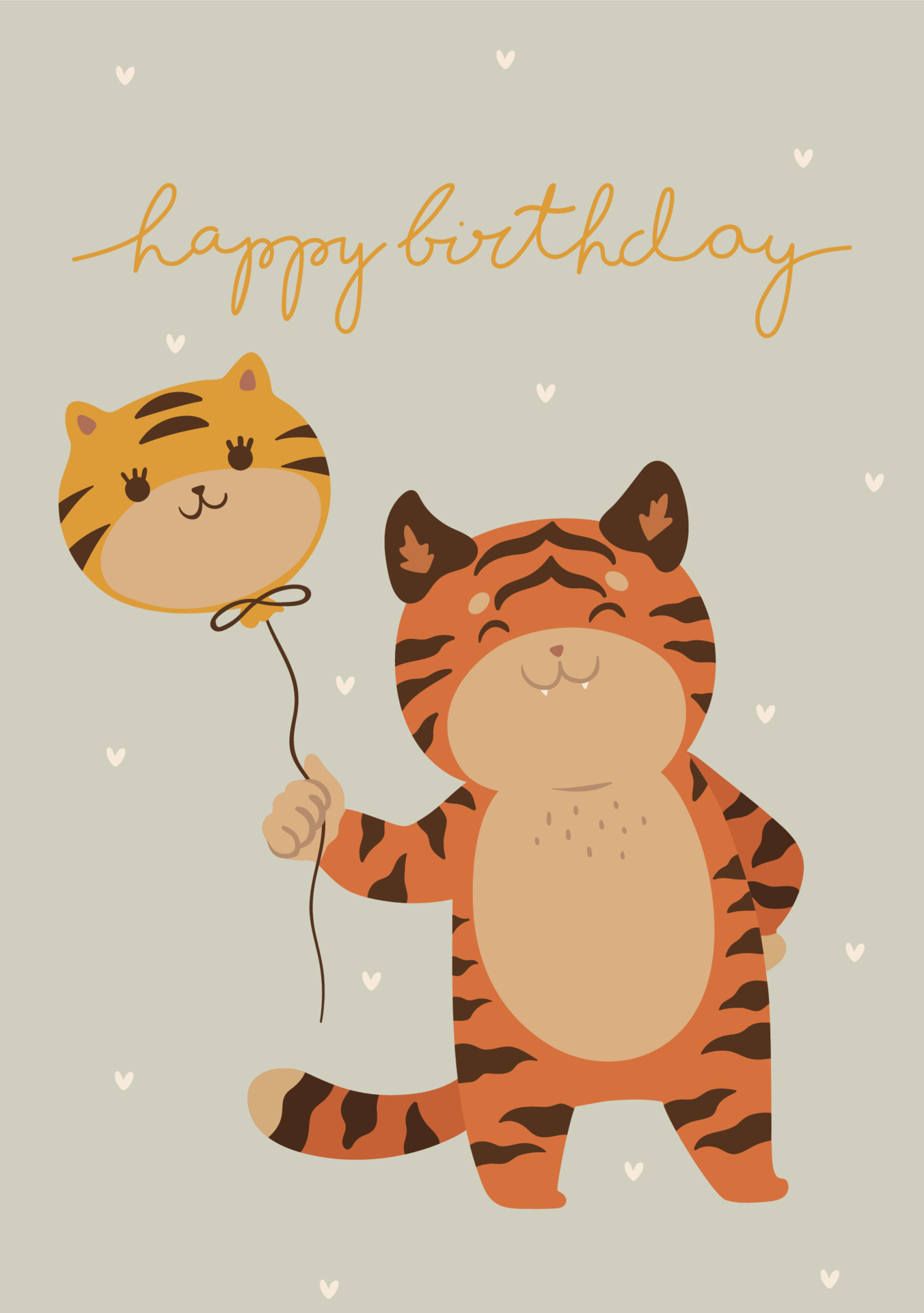 Birthday card with cute tiger. Vector graphics. 11999379 Vector Art at ...