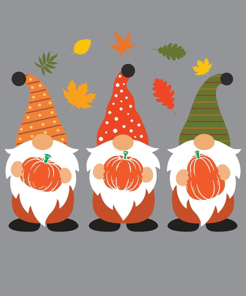 Fall Gnomes with Pumpkin 3 vector