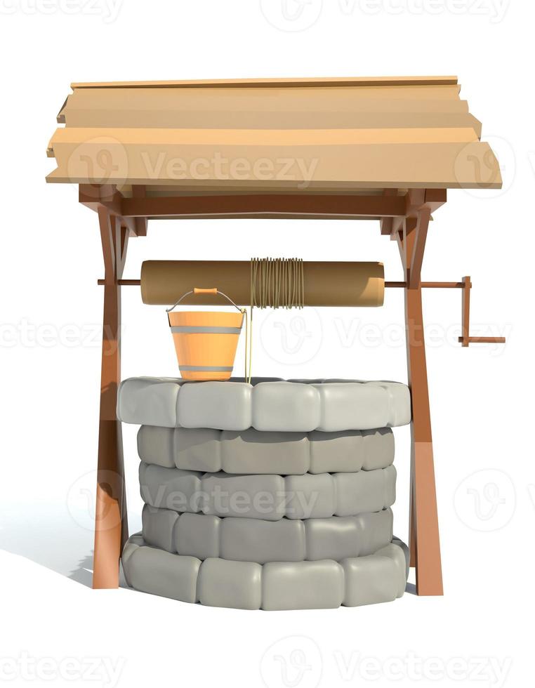 retro old stone water well 3d render illustration photo