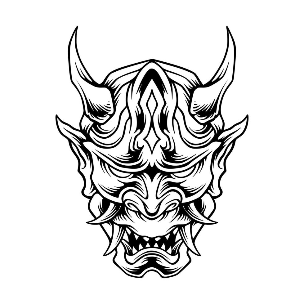 samurai máscara arte de diseño vectorial en blanco y negro vector