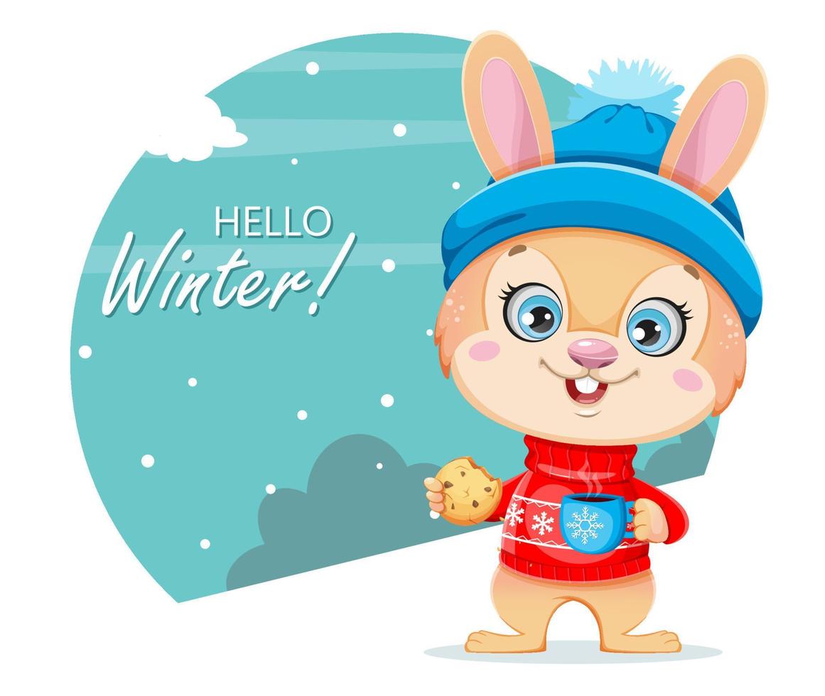 Merry Xmas and Happy New year. Cute cartoon rabbit vector