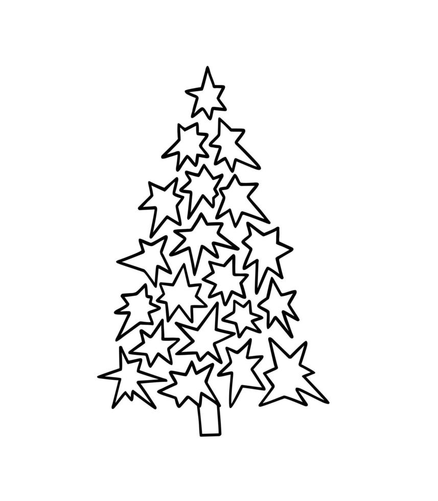 árbol de navidad simple dibujado a mano en estilo de fideos ilustración de contorno vectorial minimalista, decoración de vacaciones de invierno, celebración de fiestas felices, símbolo de celebración de reuniones familiares, patrón de estado de ánimo festivo vector