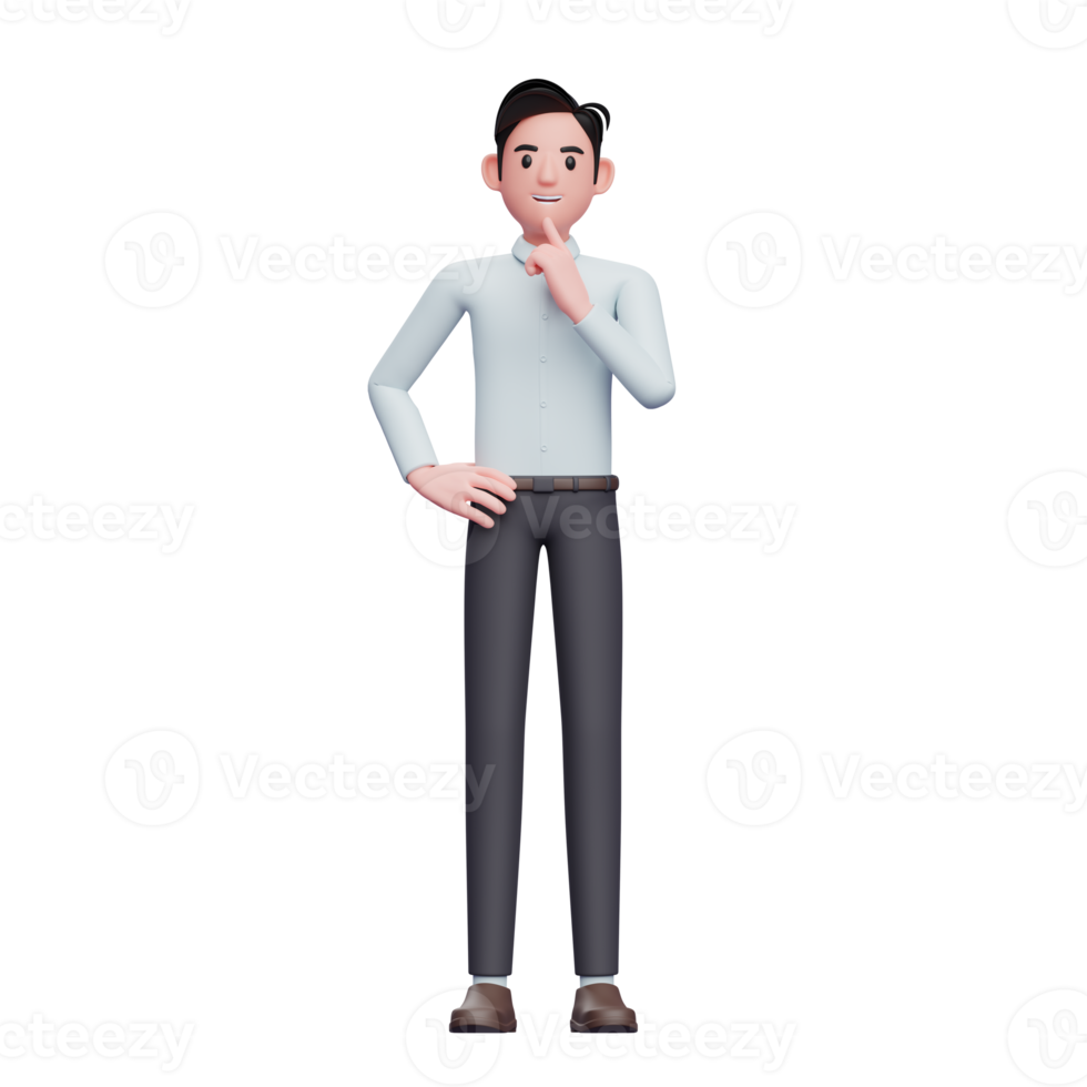 businessman thinking pose standing with hand on waist and finger on chin png