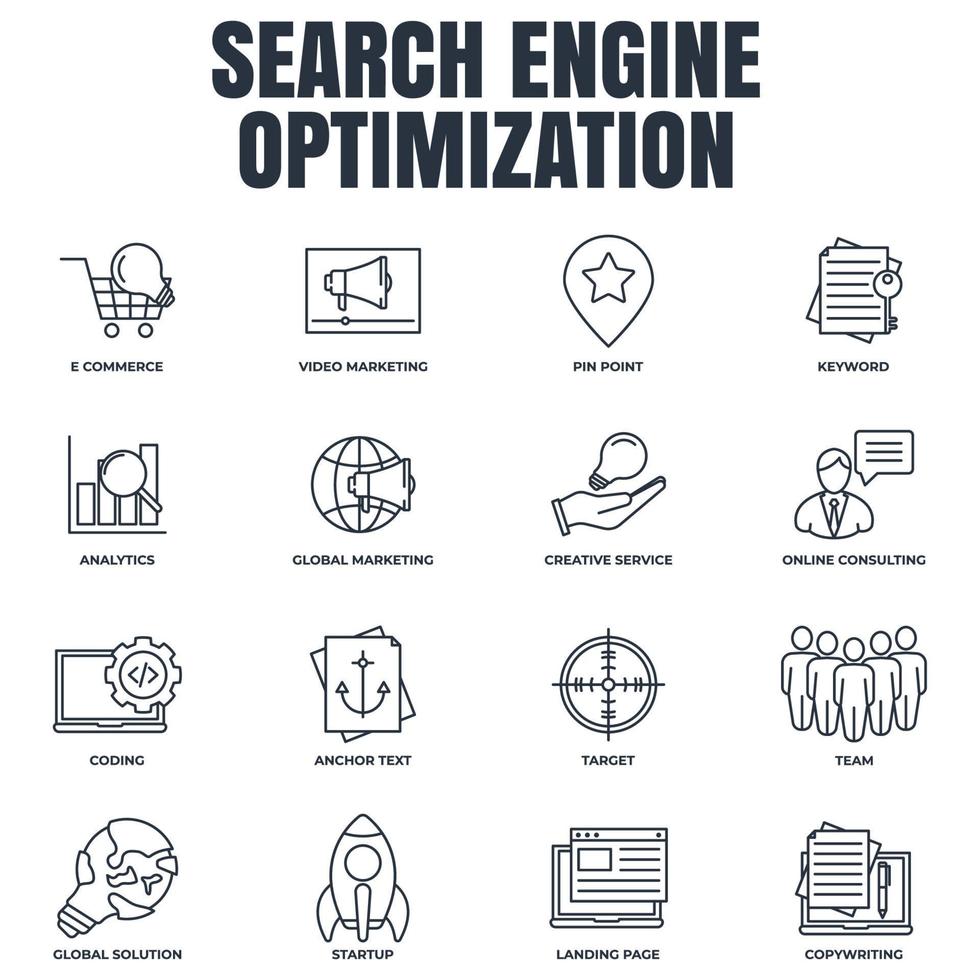 Set of Search Engine Optimization icon logo vector illustration. SEO Optimization pack symbol template for graphic and web design collection.