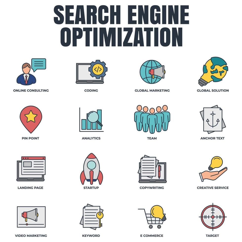 Set of Search Engine Optimization icon logo vector illustration. SEO Optimization pack symbol template for graphic and web design collection.