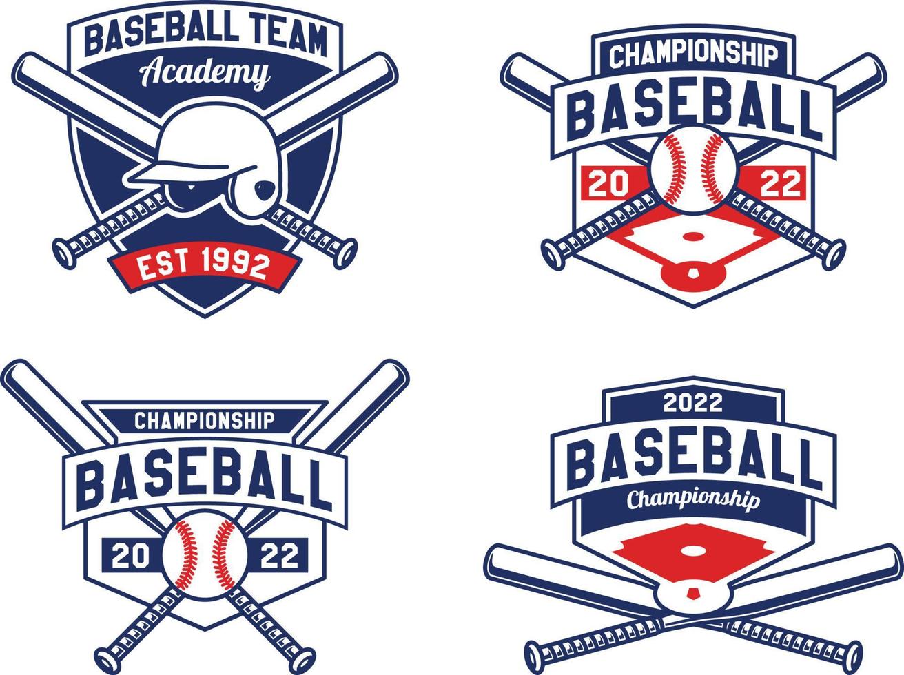 Set Logo of Hand Drawn Baseball Emblems of teams and competitions Badge vector