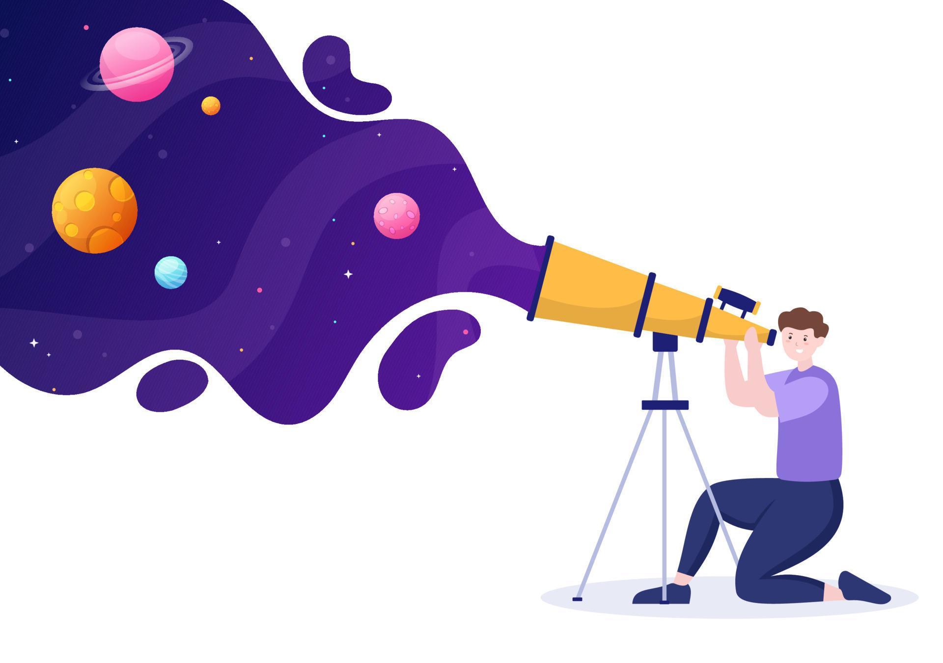 Astronomy Cartoon Illustration with People Watching Night Starry Sky ...