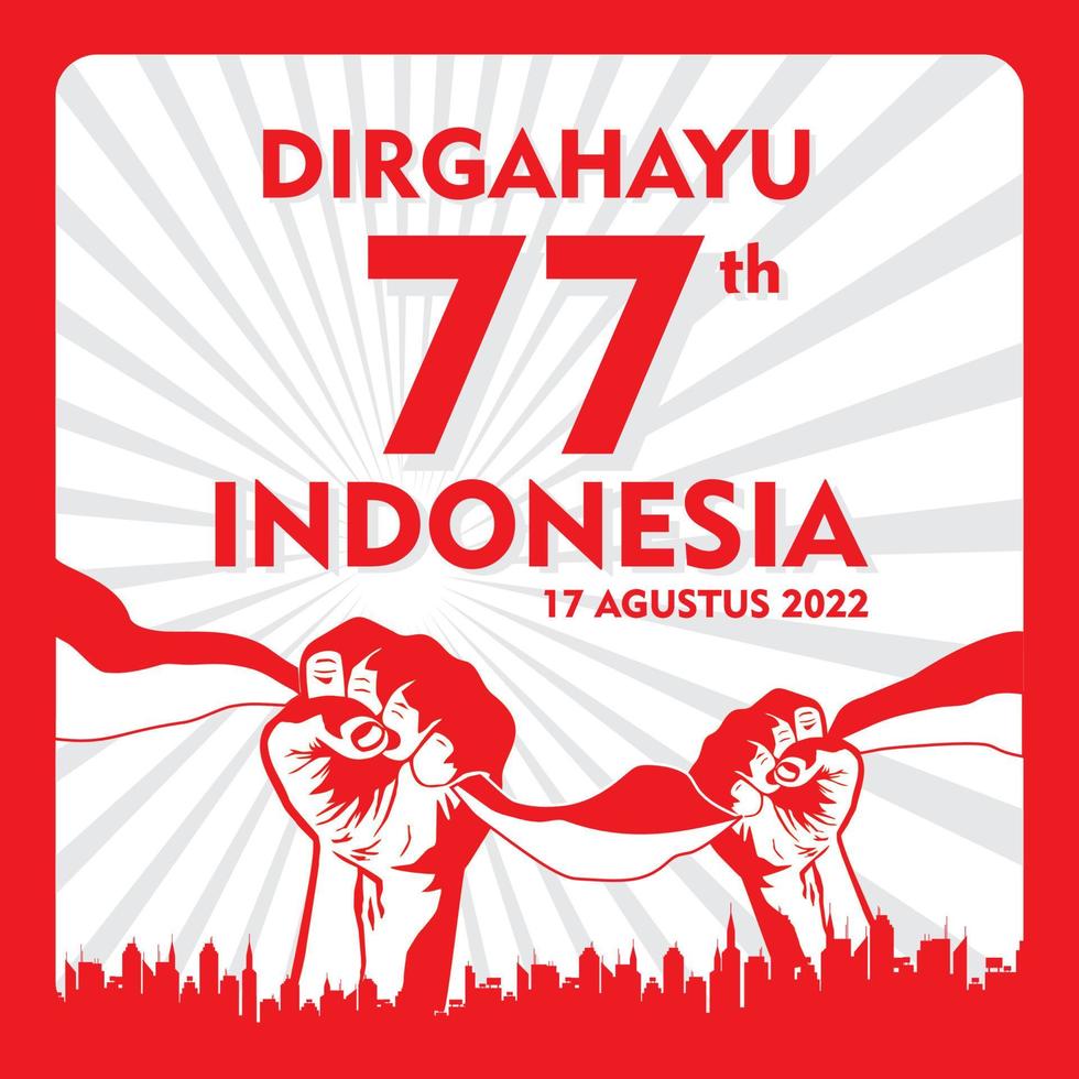 Indonesia independence day poster banner vector illustration punch hold flag. square simple design for celebration indonesian birthday 77th. august 17