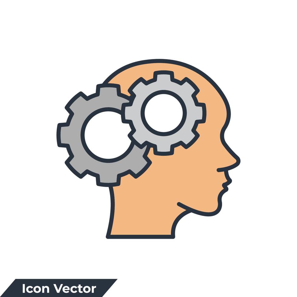 psychology icon logo vector illustration. People head with gear symbol template for graphic and web design collection