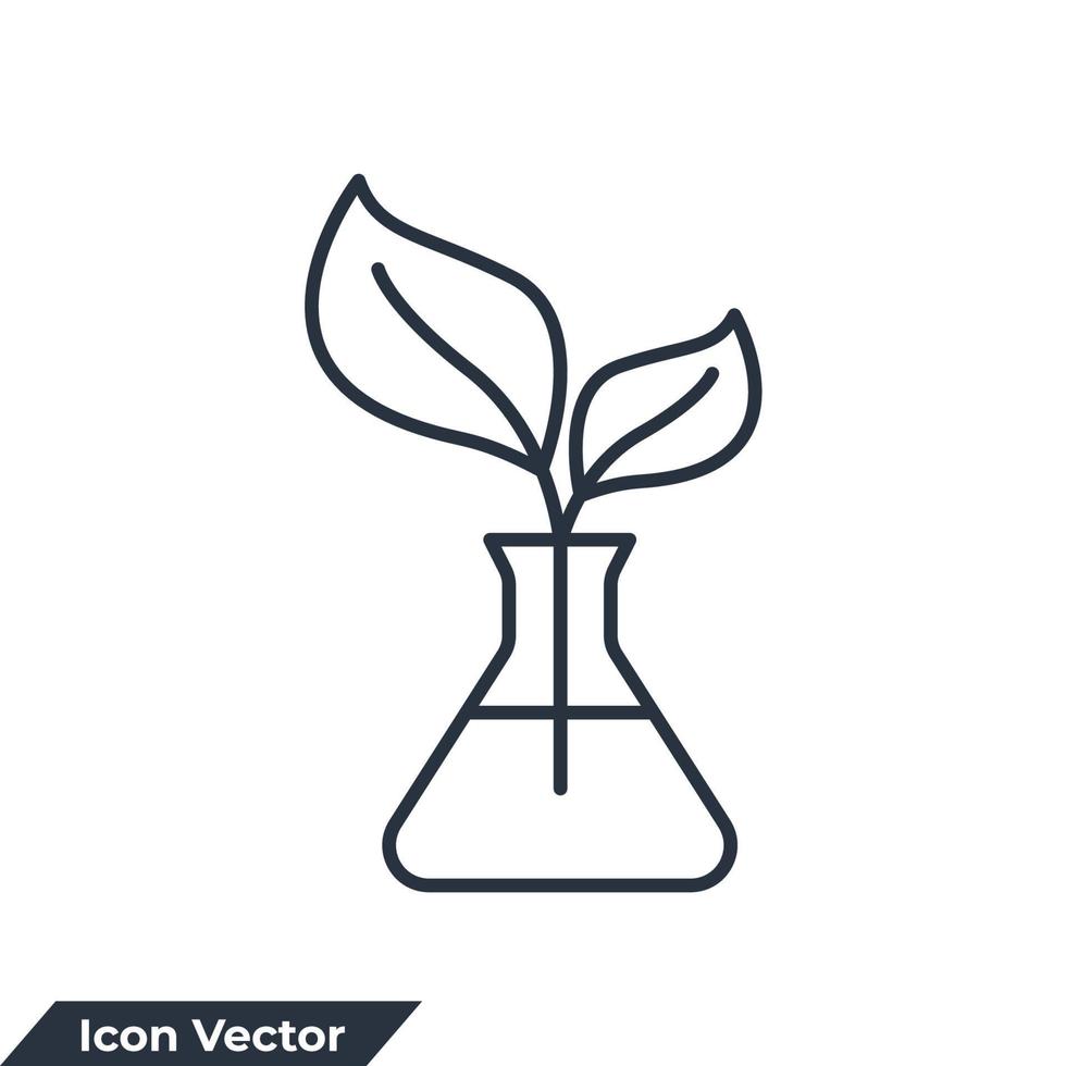 Ilustración de vector de logotipo de icono de botánica. plantilla de símbolo de planta y vidrio de laboratorio para la colección de diseño gráfico y web