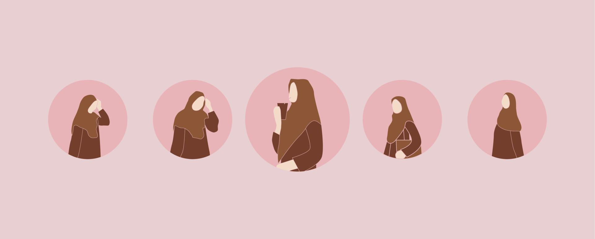 Muslim woman avatar on circle vector