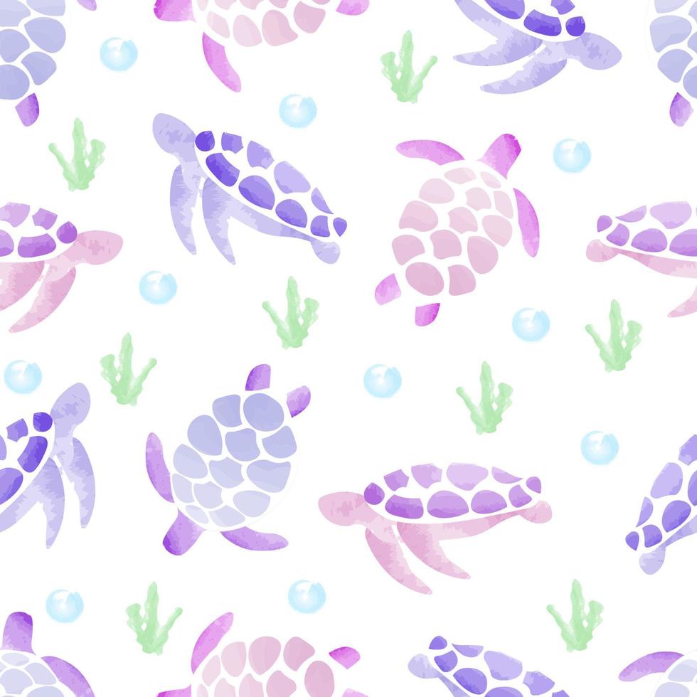 Hand drawn colorful sea turtle watercolor seamless pattern. Can be used for wallpaper, background, fabric print, or children's decorative rooms. vector