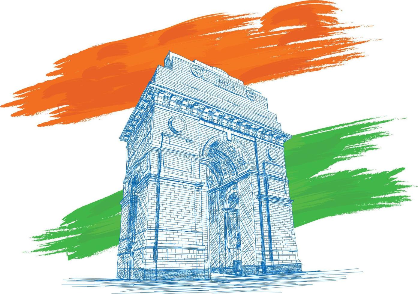 Arquitectura de la puerta india con colores de bandera india - ilustración vectorial vector