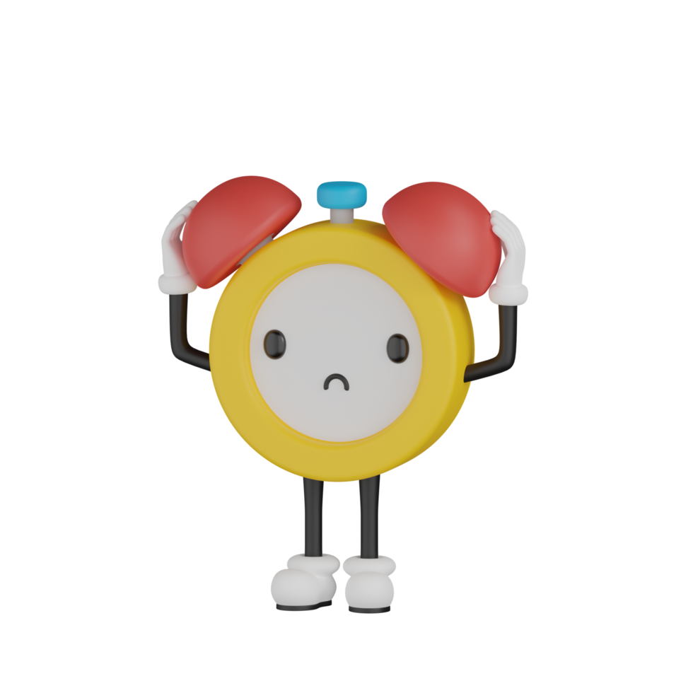 3D Isolated Alarm Clock Cartoon Character png