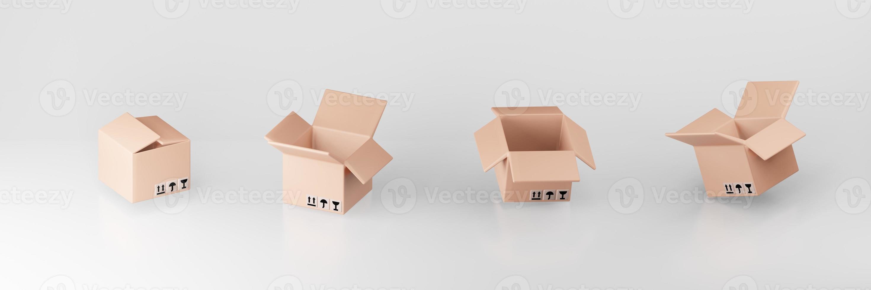 conjunto de cajas de cartón ilustración 3d embalaje de entrega y transporte almacenamiento de logística de envío sobre fondo gris foto