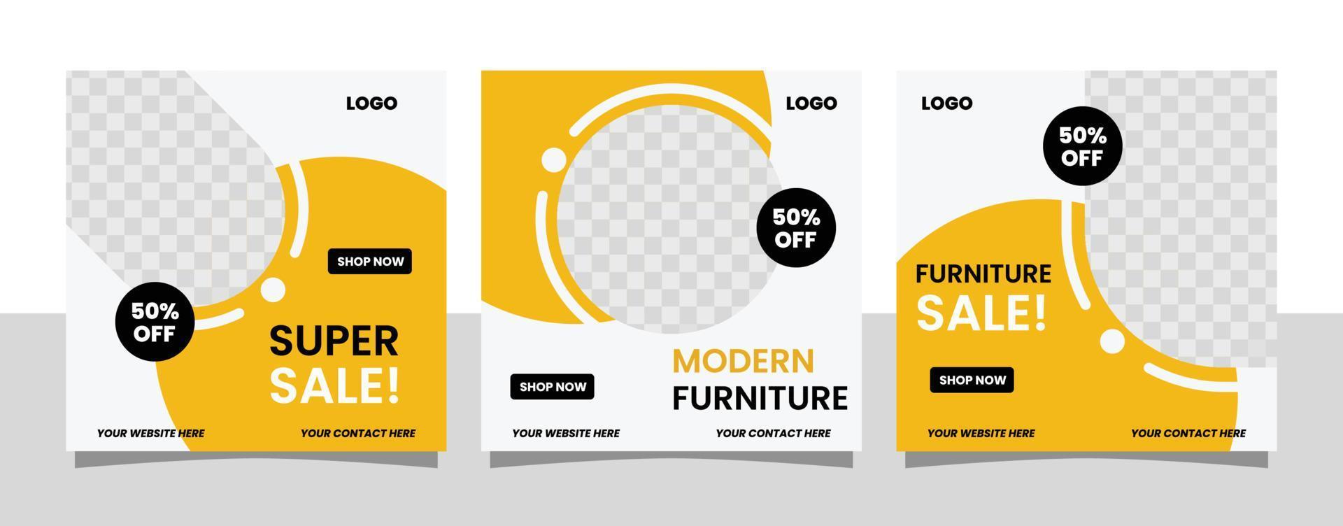 Set of editable social media post template for modern furniture sale vector
