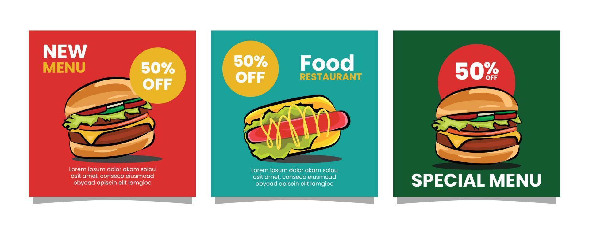 Restaurant Fast Food Social Media Post Template vector