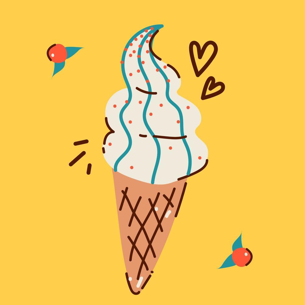 ilustración dibujada a mano de un cono de helado en estilo garabato vector