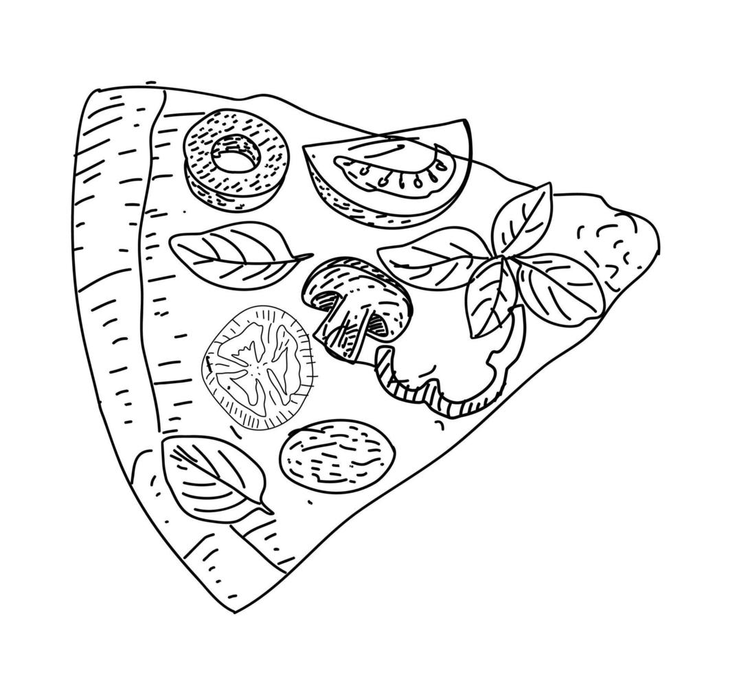 Pizza slice. vector illustration. Sketch style.