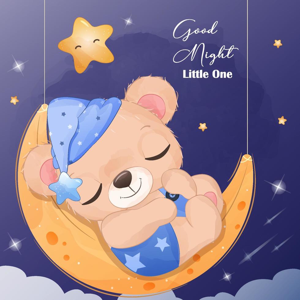 Starry Night Bear in Watercolor Illustration vector