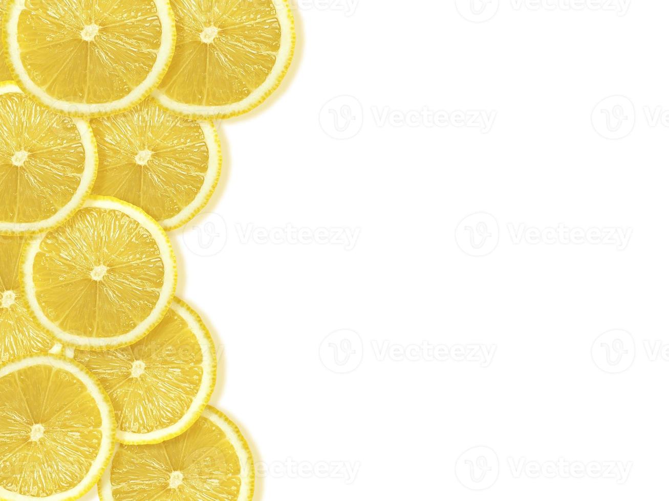 Lemon and slices with isolated on white background with copy space for your text. Flat layout, top view photo