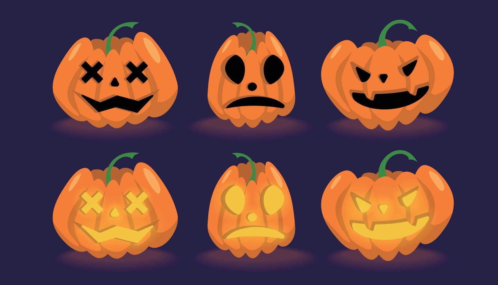 Halloween pumpkin set, available in regular and glowing versions vector