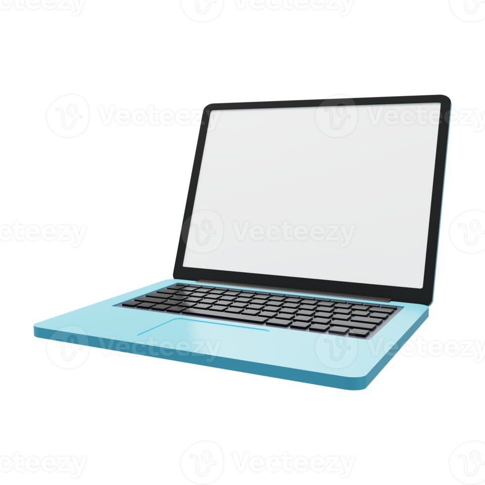 Laptop 3D render Opened computer screen with keyboard png