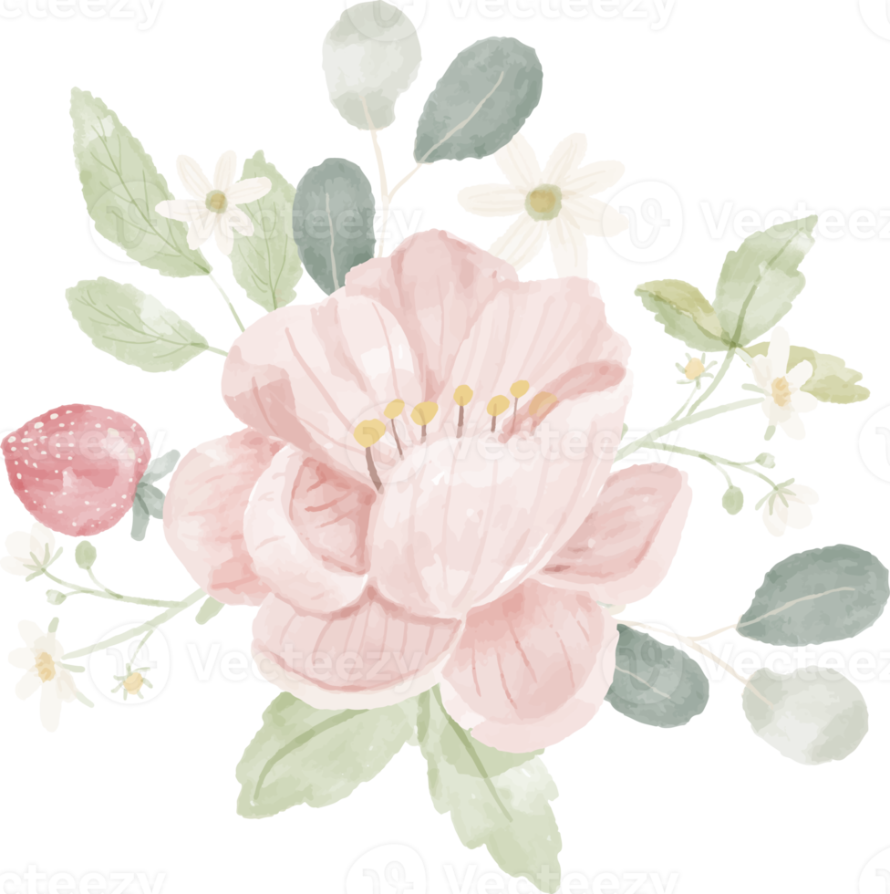 watercolor pink rose bouquet png
