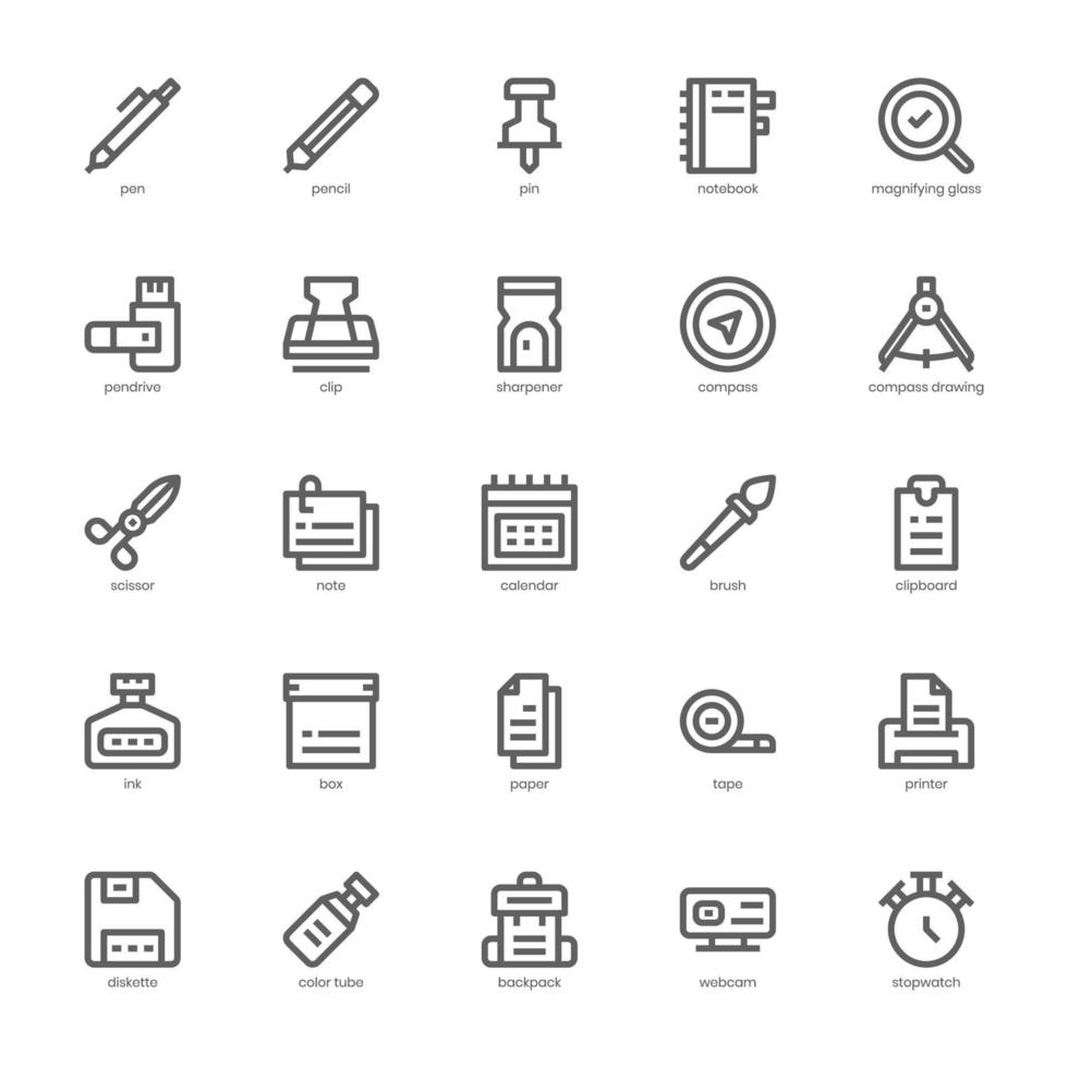 Stationery icon pack for your website, mobile, presentation, and logo design. Stationery icon outline design. Vector graphics illustration and editable stroke.