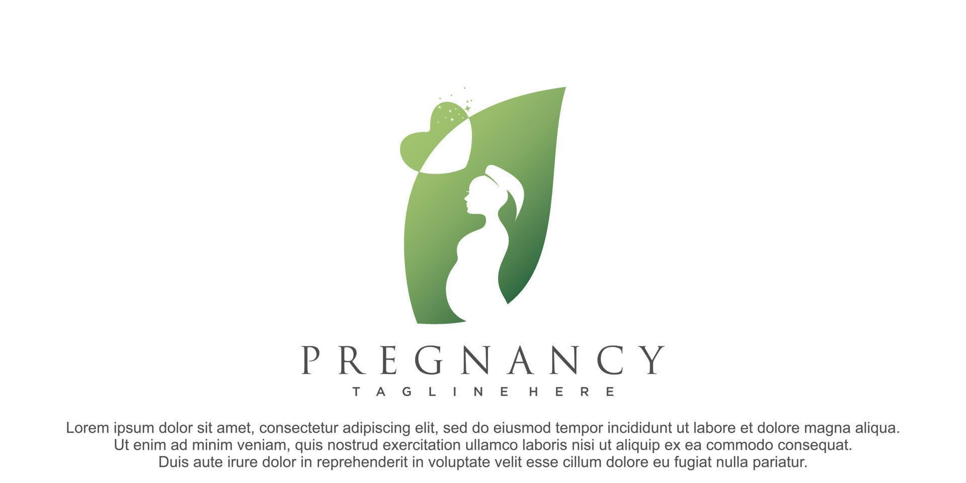 diseño de logotipo de mujer embarazada con concepto de naturaleza vector premium
