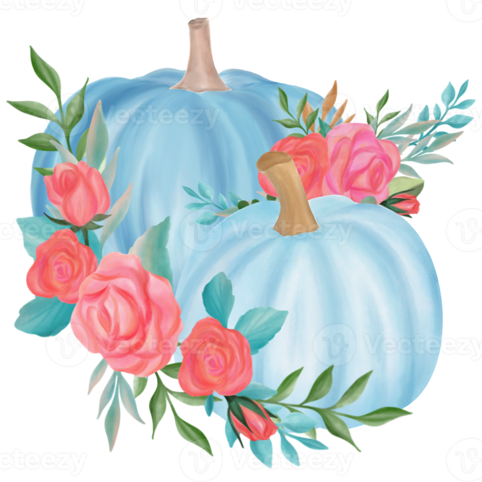 Blue pastel pumpkin watercolor png