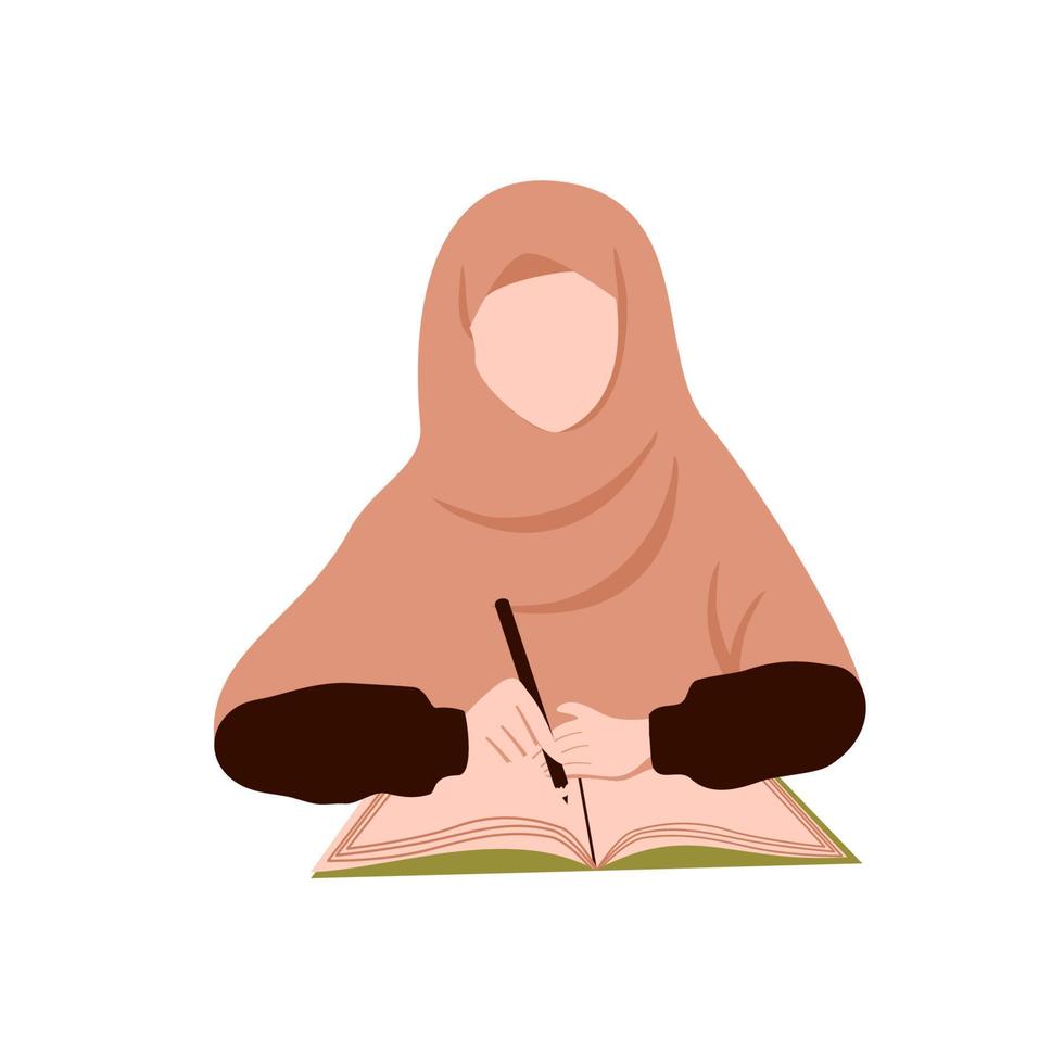 muslimah estudia y escribe ilustración vector