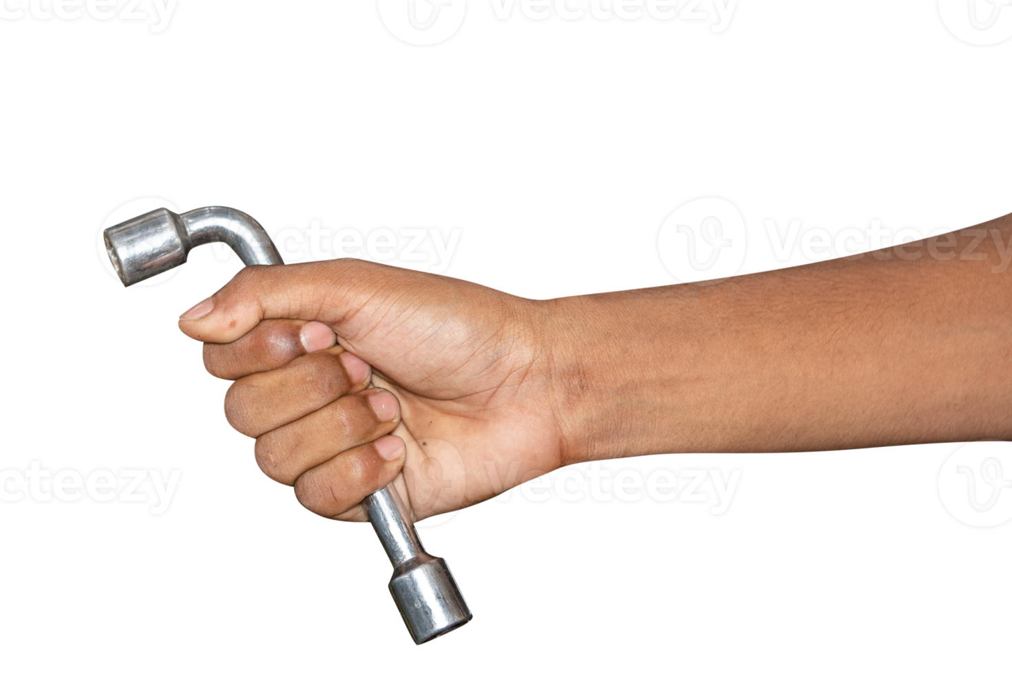 Hand of car mechanic with a wrench. Isolated over transparent background png