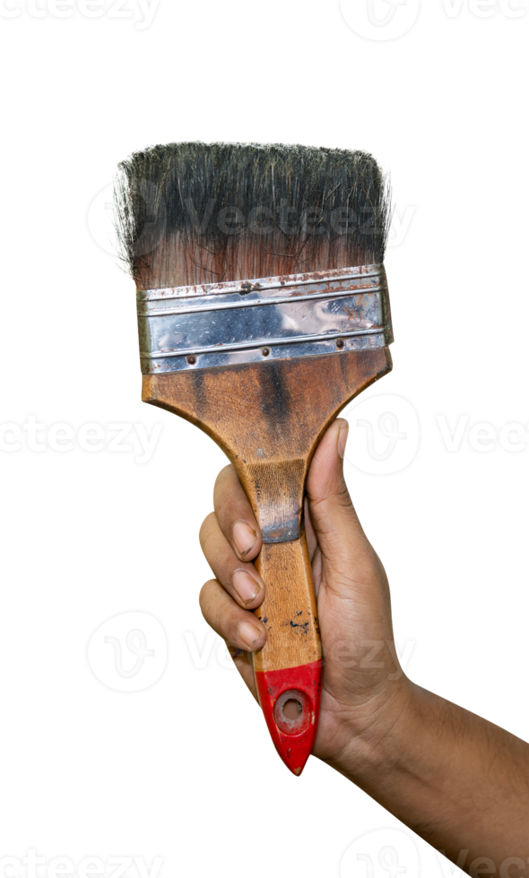 Old used flat paint brush with rust and paint marks isolated on PNG background