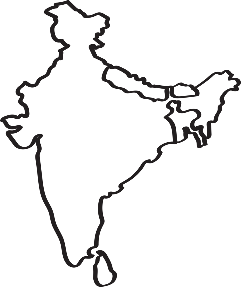 Doodle freehand outline sketch of India map. png
