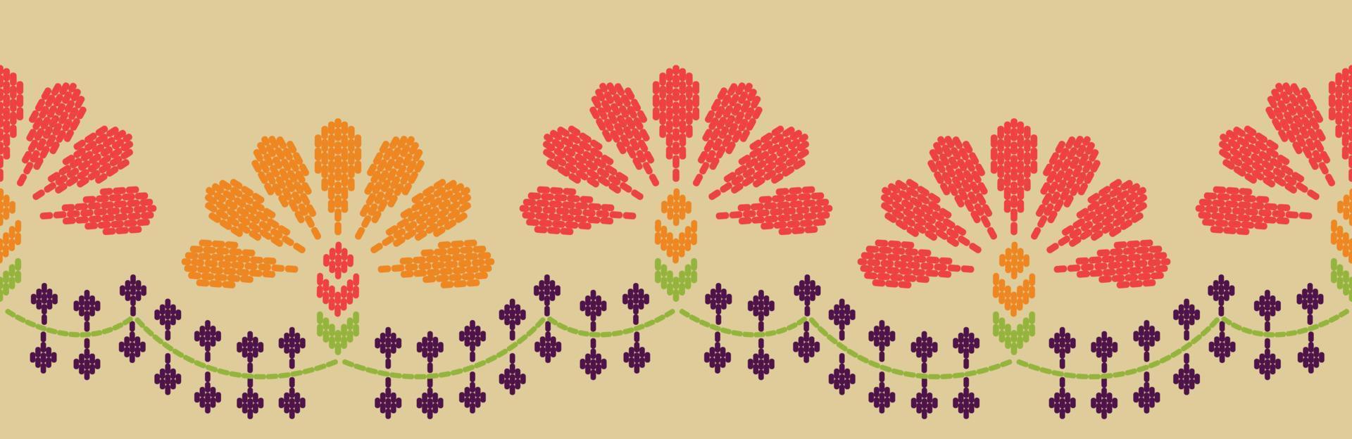 Motif ethnic handmade border beautiful embroidery art. Ethnic leaf floral pattern. folk embroidery, Mexican, Peruvian, Indian, Asia, Moroccan, Turkey, and Uzbek style.  beautiful flower decoration. vector