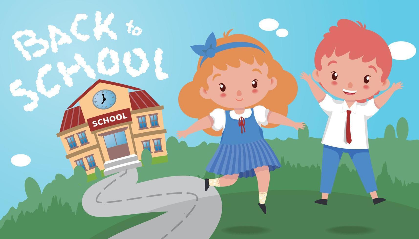 Illustration of cute student in uniform going back to school vector