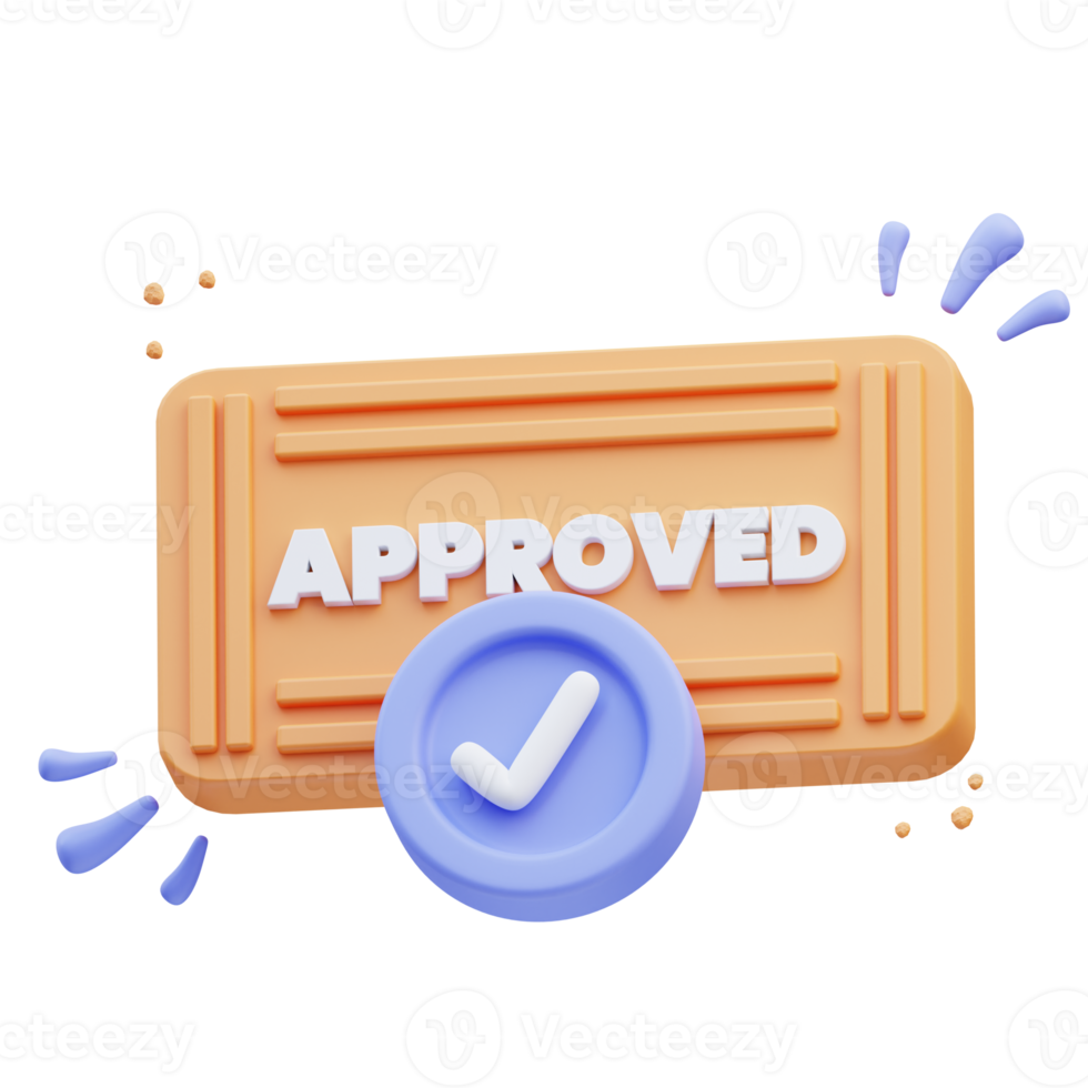 3d rendering of cute icon illustration badge approved, certificate png