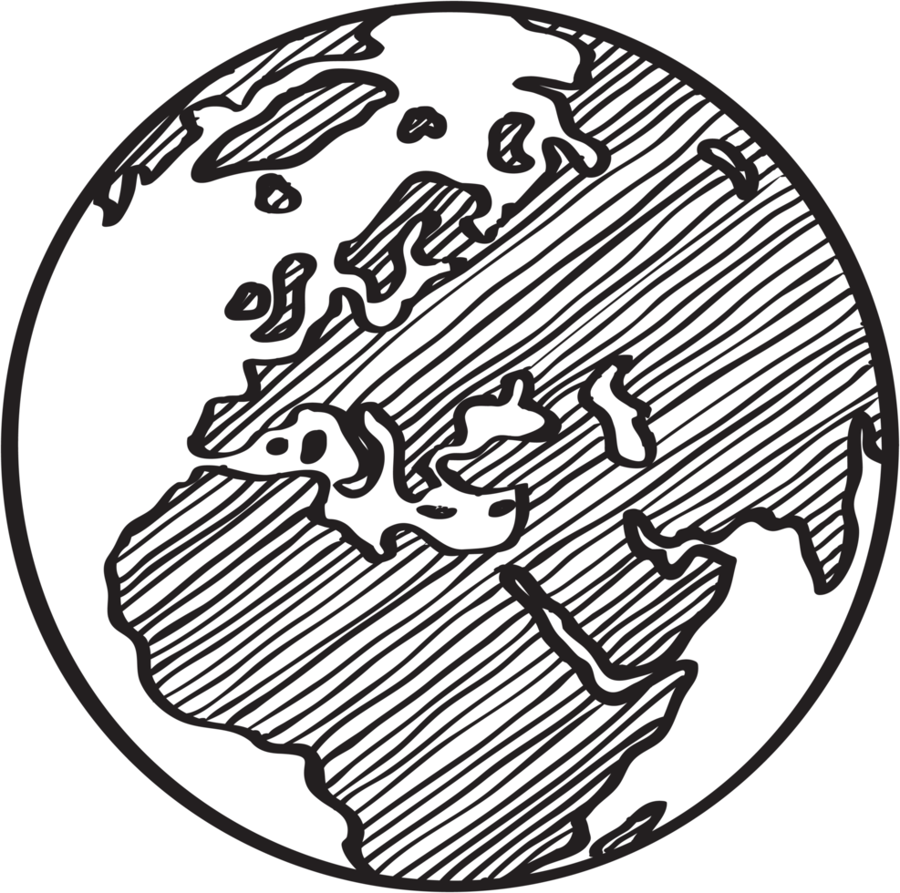 Freehand drawing world map sketch on globe. png