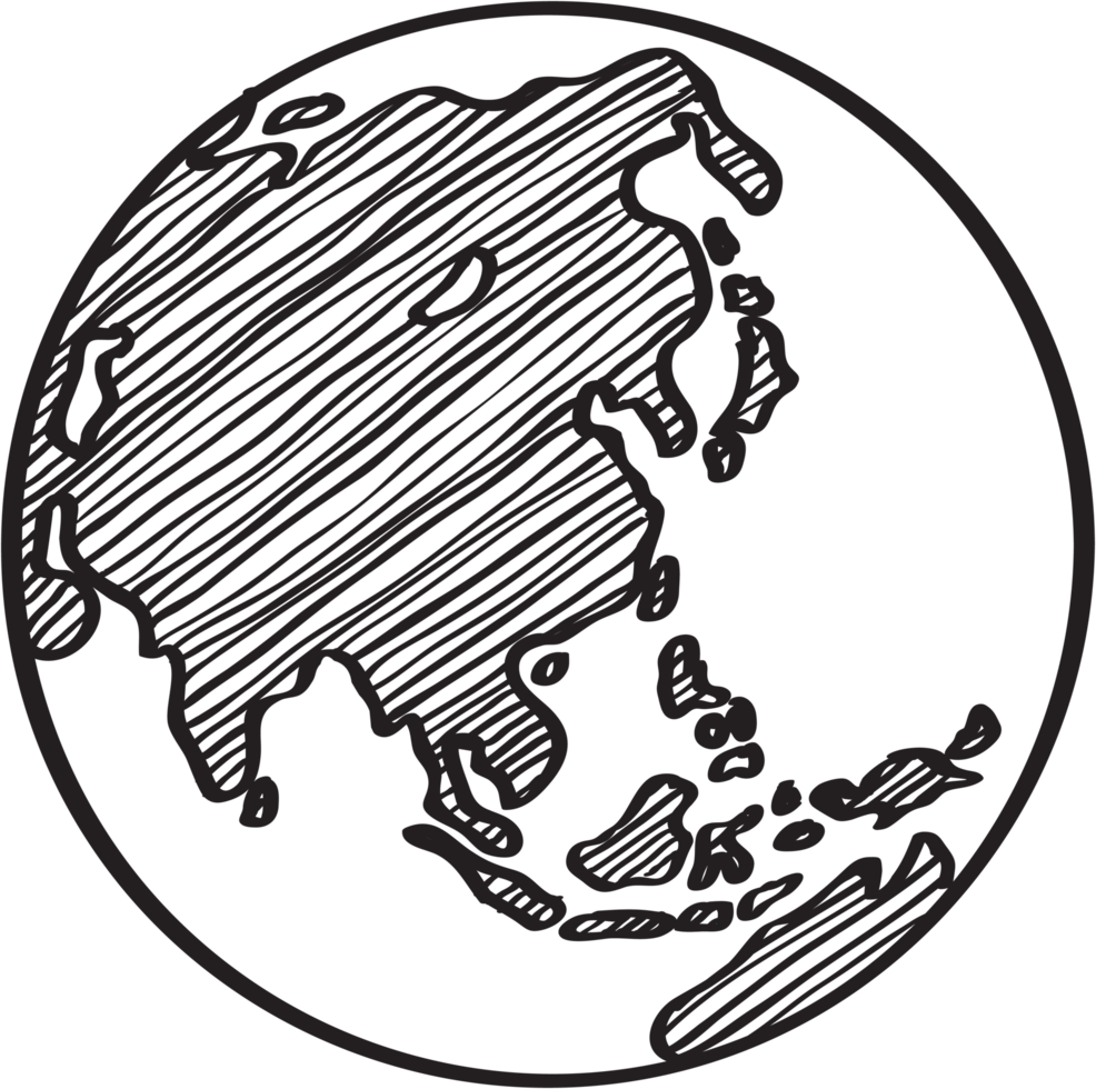 Freehand drawing world map sketch on globe. png