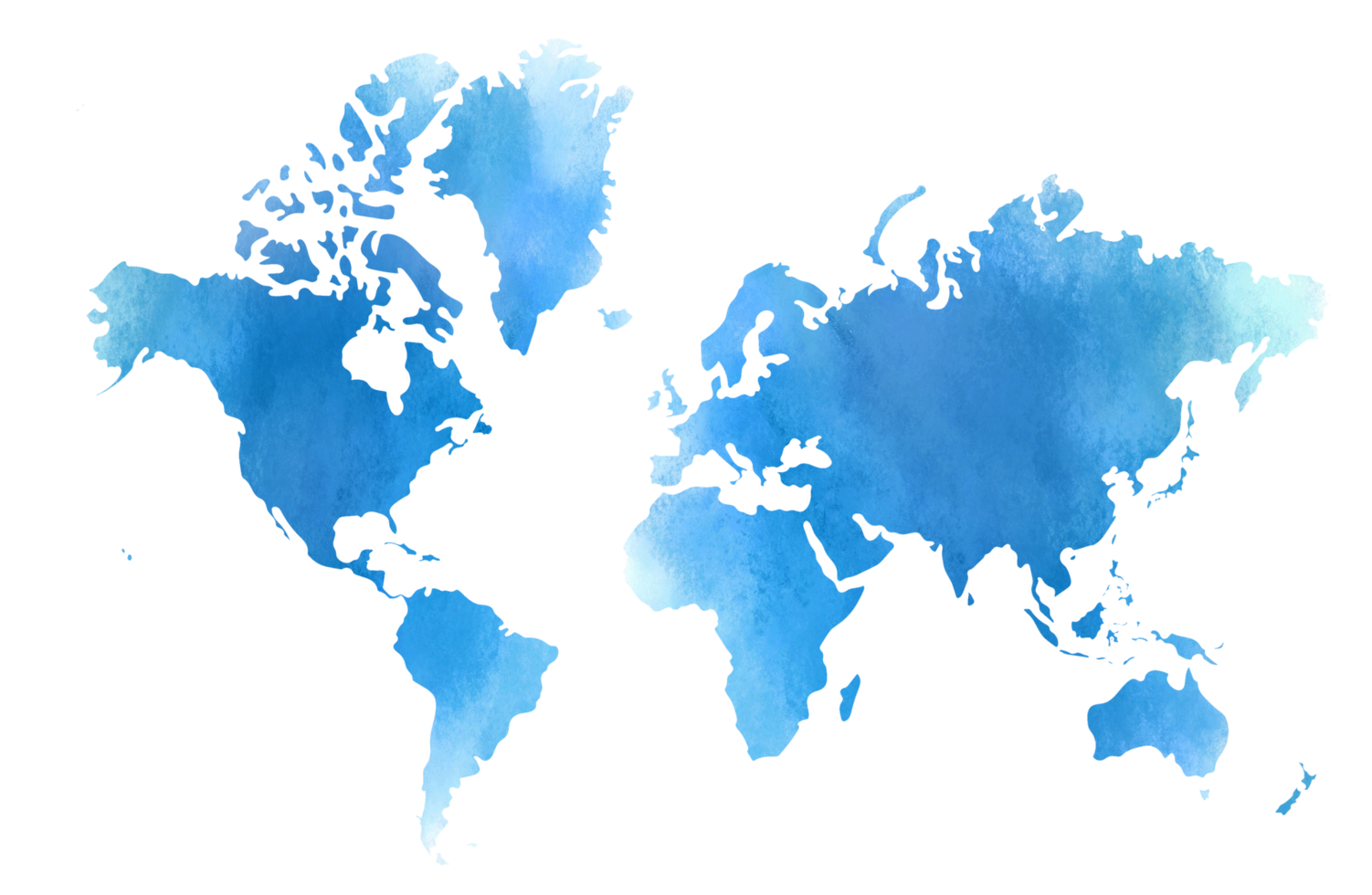 Colorful water color World map on canvas background. png