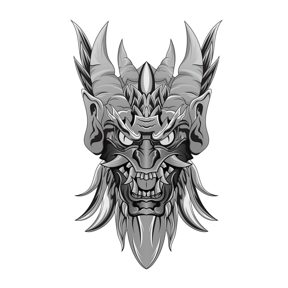 Hanyya Monster Black and white Ancient China and Japan. Mythology and culture. Yakuza tattoo vector