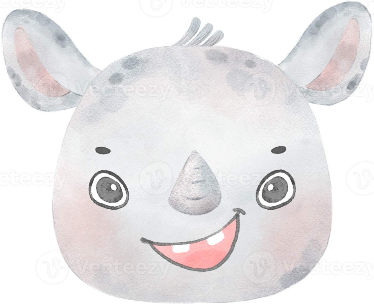 cute baby Rhino face head woodland animal watercolor png