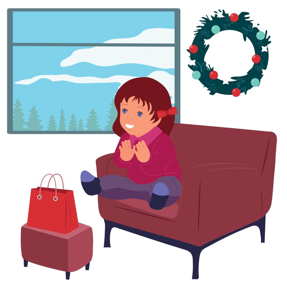 felicidad navideña de un niño pequeño. ilustración vectorial vector