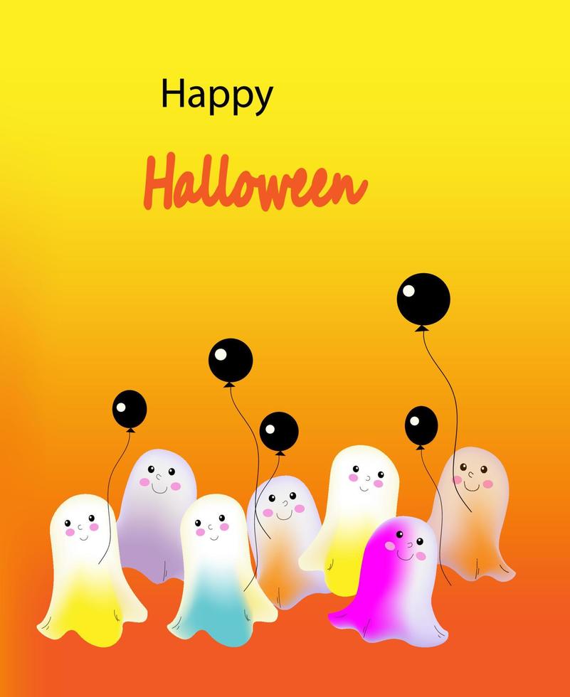 Vector Halloween poster wiih cute Boo, flat cartoon vector illustration