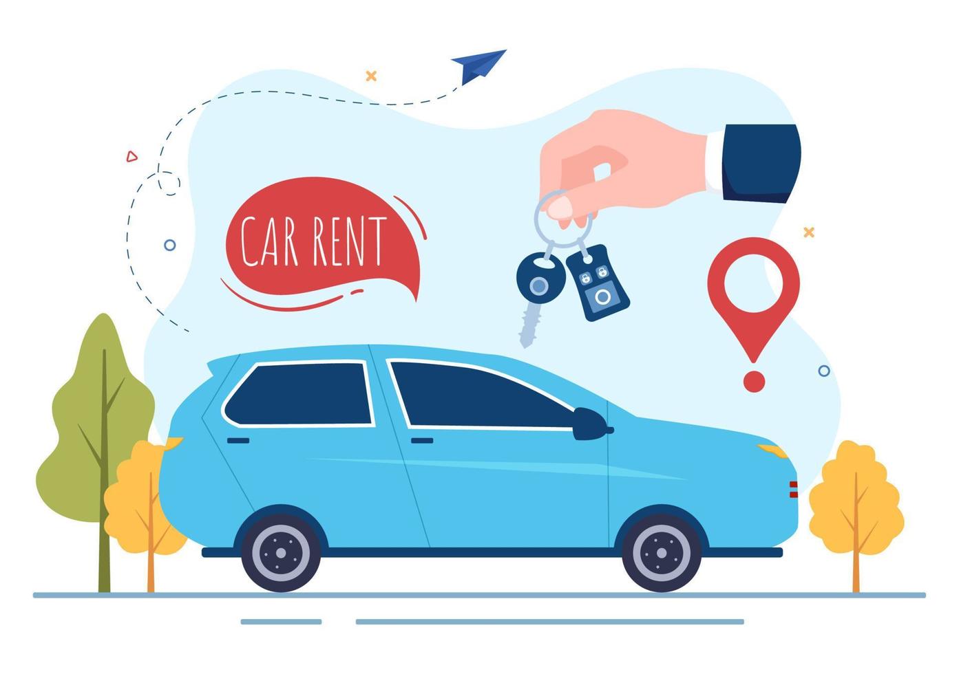 Car Rental, Booking Reservation and Sharing using Service Mobile Application with Route or Points Location in Hand Drawn Cartoon Flat Illustration vector