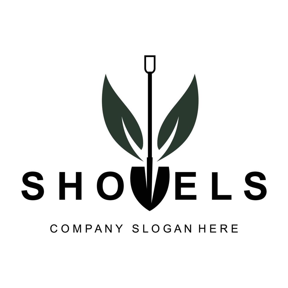 Shovel Logo Design, Construction Worker Tool Illustration Vector, Building Construction Icon vector