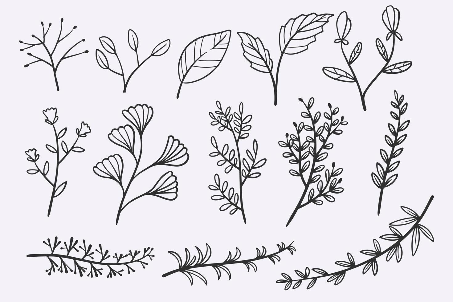 flower leaves doodle hand drawn vector illustration set