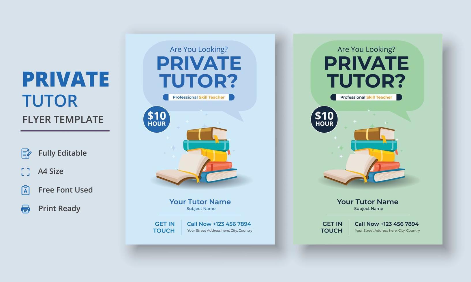 Private Tutor Flyer Template, Home Tuition Flyer, Online Tutors Flyer Template, Course Poster Template, Education Flyer vector