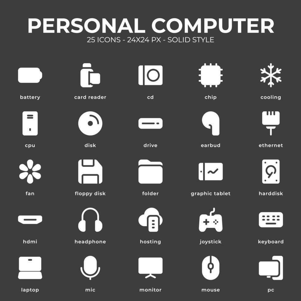 Personal Computer Icon Pack With Black Color vector